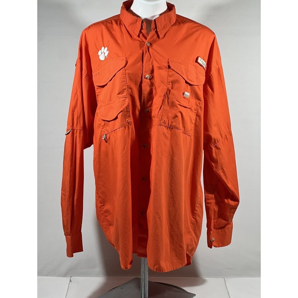 Columbia PFG Fishing Shirt Mens XL‎ Clemson Orange Vented Performance